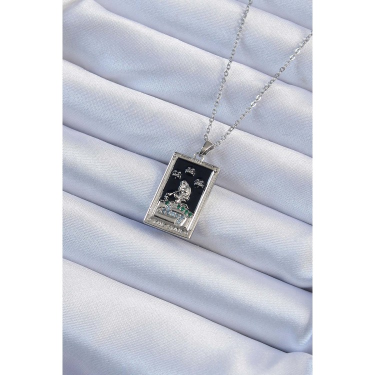 316L Çelik Zincir Gümüş Renk Zirkon Taşlı Siyah Mineli Kız Figürlü Tarot Kolye - TJ-BKO9228 316L Çelik Zincir Gümüş Renk Zirkon Taşlı Siyah Mineli Kız Figürlü Tarot Kolye - TJ-BKO9228