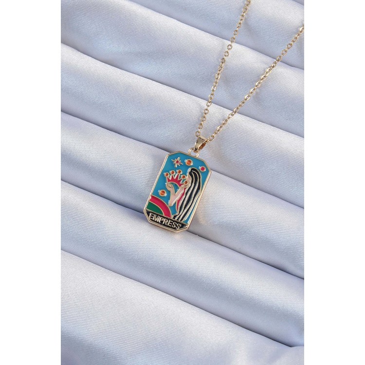 316L Çelik Zincir Altın Renk Taç ve Kız Figürlü Renkli Mineli Tarot Kolye - TJ-BKO9229 316L Çelik Zincir Altın Renk Taç ve Kız Figürlü Renkli Mineli Tarot Kolye - TJ-BKO9229