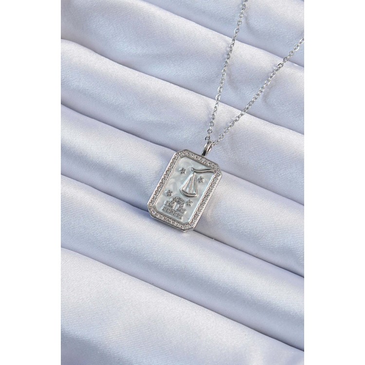 316L Çelik Zincir Gümüş Renk Zirkon Taşlı Çerçeveli Tarot Kolye - TJ-BKO9234