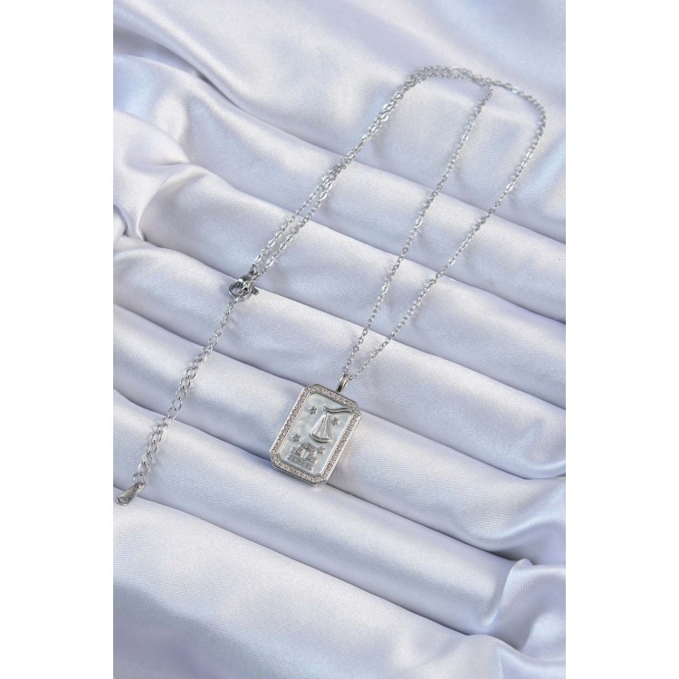 316L Çelik Zincir Gümüş Renk Zirkon Taşlı Çerçeveli Tarot Kolye - TJ-BKO9234