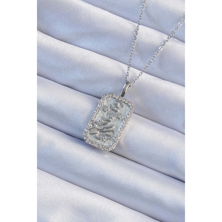 316L Çelik Zincir Gümüş Renk Zirkon Taşlı Çerçeveli Tarot Kolye - TJ-BKO9242