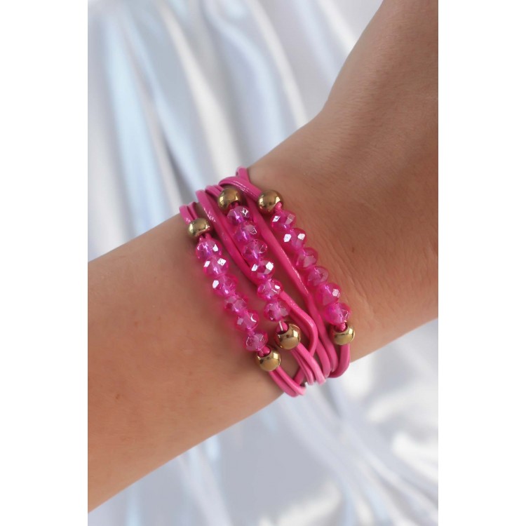 Pembe Renk Zirkon Taşlı İpli Çoklu Bileklik - TJ-BB6342 Pembe Renk Zirkon Taşlı İpli Çoklu Bileklik - TJ-BB6342