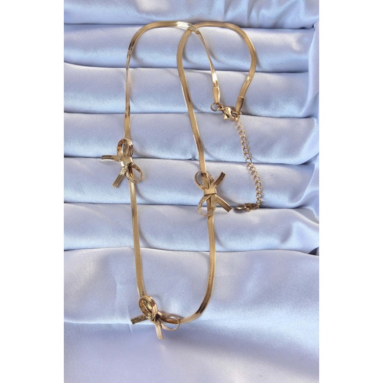 316L Çelik Altın Renk İtalyan Zincirli Fiyonk Kolye - TJ-BKO9259