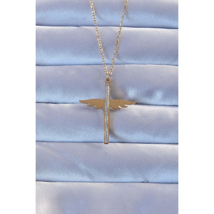 316L Çelik Altın Renk Zirkon Taşlı Mikail Kolye - TJ-BKO9265