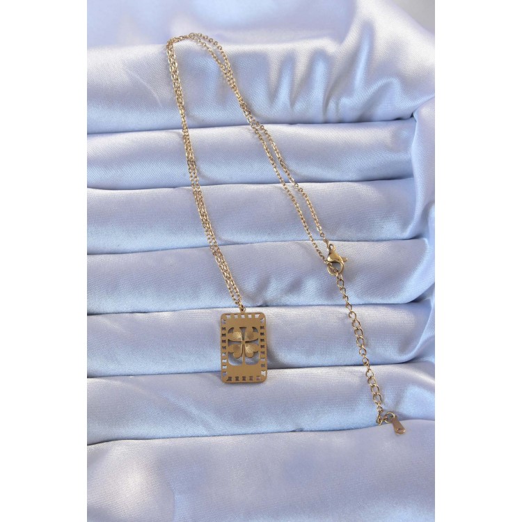 316L Altın Renk İşlemeli Yonca Model Vintage Kolye - TJ-BKO9267 316L Altın Renk İşlemeli Yonca Model Vintage Kolye - TJ-BKO9267