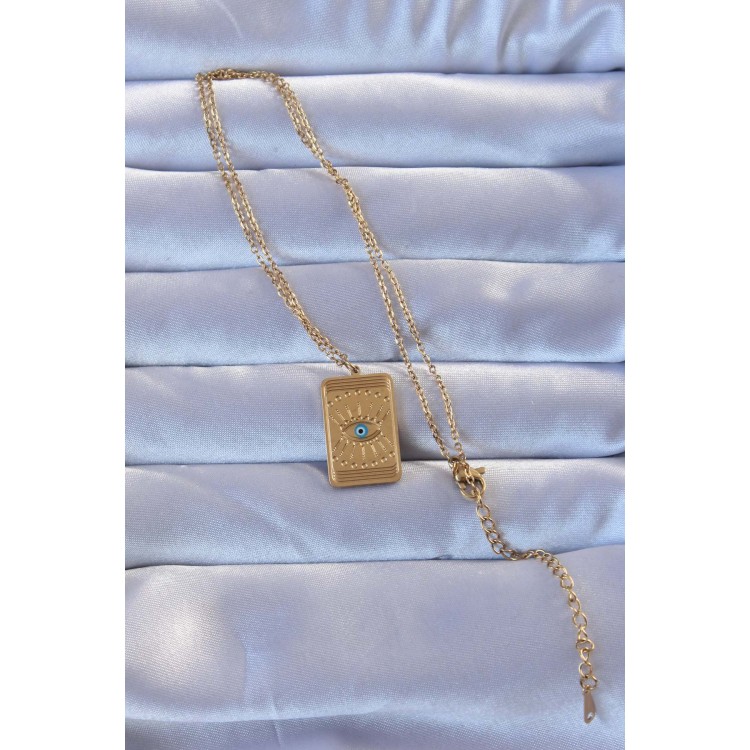 316L Altın Renk İşlemeli Nazarlı Göz Model Vintage Kolye - TJ-BKO9269 316L Altın Renk İşlemeli Nazarlı Göz Model Vintage Kolye - TJ-BKO9269