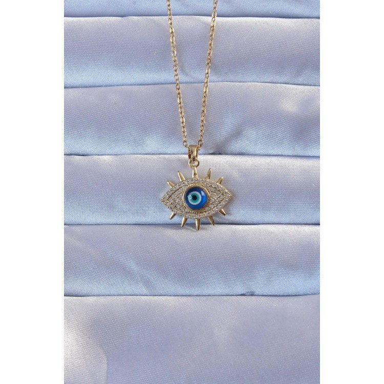 316L Altın Renk Zirkon Taşlı Nazarlı Göz Kolye - TJ-BKO9271 316L Altın Renk Zirkon Taşlı Nazarlı Göz Kolye - TJ-BKO9271