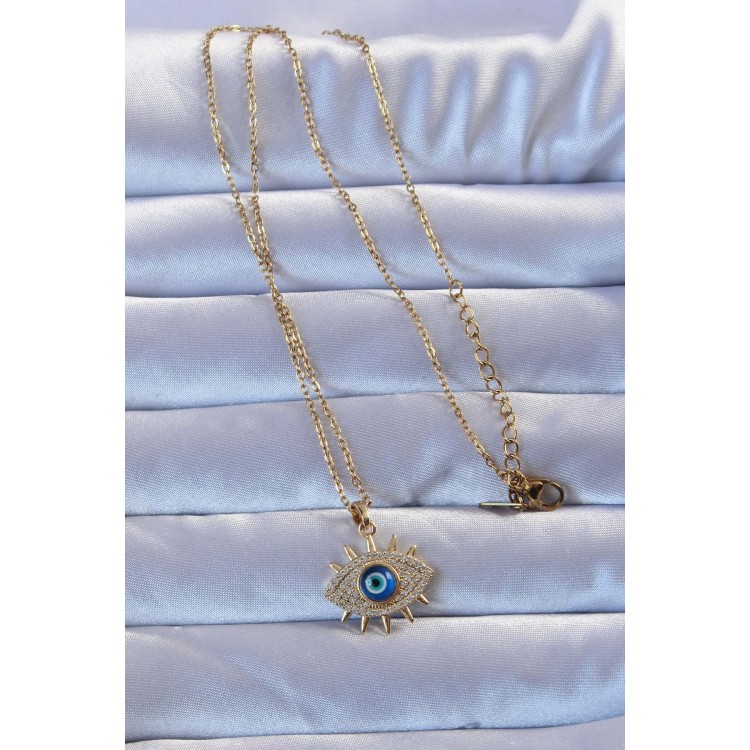 316L Altın Renk Zirkon Taşlı Nazarlı Göz Kolye - TJ-BKO9271 316L Altın Renk Zirkon Taşlı Nazarlı Göz Kolye - TJ-BKO9271