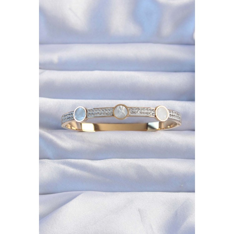 316L Steel Gold Color Zircon Stone Pearl Bracelet - TJ-BB6376 316L Steel Gold Color Zircon Stone Pearl Bracelet - TJ-BB6376