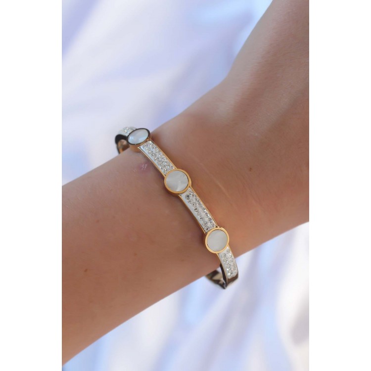 316L Steel Gold Color Zircon Stone Pearl Bracelet - TJ-BB6376