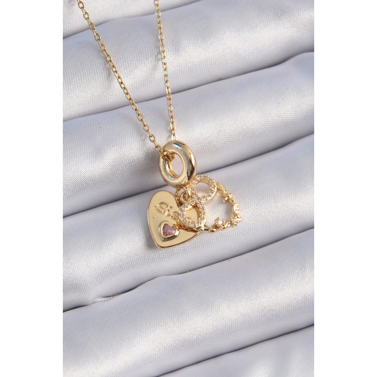 316L Çelik Gold Renk Zirkon Taşlı Sonsuzluk Kalp Figür Charm Model Kadın Kolye - TJ-BKO9310 316L Çelik Gold Renk Zirkon Taşlı Sonsuzluk Kalp Figür Charm Model Kadın Kolye - TJ-BKO9310