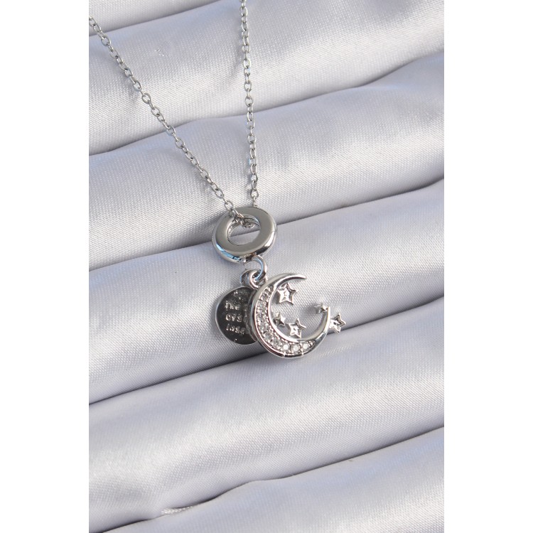 316L Çelik Gümüş Renk Zirkon Taşlı Ay Yıldız Figür Charm Model Kadın Kolye - TJ-BKO9311 316L Çelik Gümüş Renk Zirkon Taşlı Ay Yıldız Figür Charm Model Kadın Kolye - TJ-BKO9311