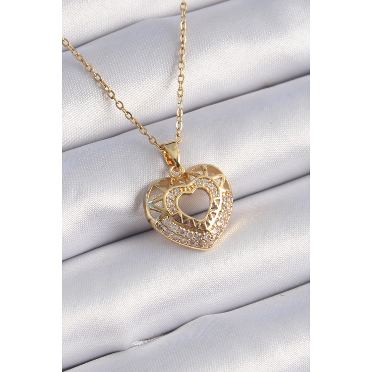 316L Çelik Gold Renk Zirkon Taşlı Kalp Model Vintage Kadın Kolye - TJ-BKO9325 316L Çelik Gold Renk Zirkon Taşlı Kalp Model Vintage Kadın Kolye - TJ-BKO9325
