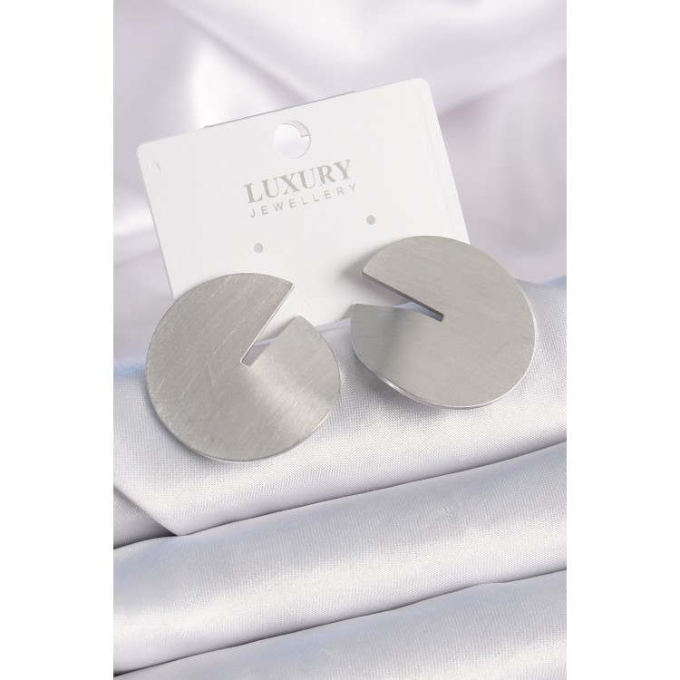 Pirinç Gümüş Renk Daire Plaka Model Kadın Küpe - TJ-BKP9524 Pirinç Gümüş Renk Daire Plaka Model Kadın Küpe - TJ-BKP9524