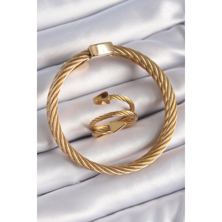 316L Çelik Gold Renk Sarmal Model Erkek Bileklik Yüzük Kombini - TJ-EB3688 316L Çelik Gold Renk Sarmal Model Erkek Bileklik Yüzük Kombini - TJ-EB3688
