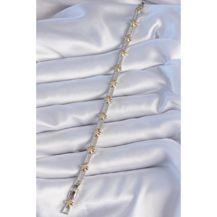 Brass Silver Color Zircon Stone Gold Clover Model VIP Series Women's Bracelet - TJ-BB6400