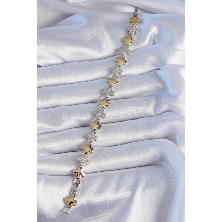 Brass Silver Gold Color Zircon Stone Clover Model VIP Series Women's Bracelet - TJ-BB6403