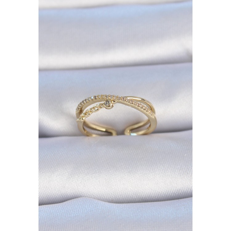 Brass Gold Color Zircon Stone Women's Ring - TJ-BYK3318 Brass Gold Color Zircon Stone Women's Ring - TJ-BYK3318