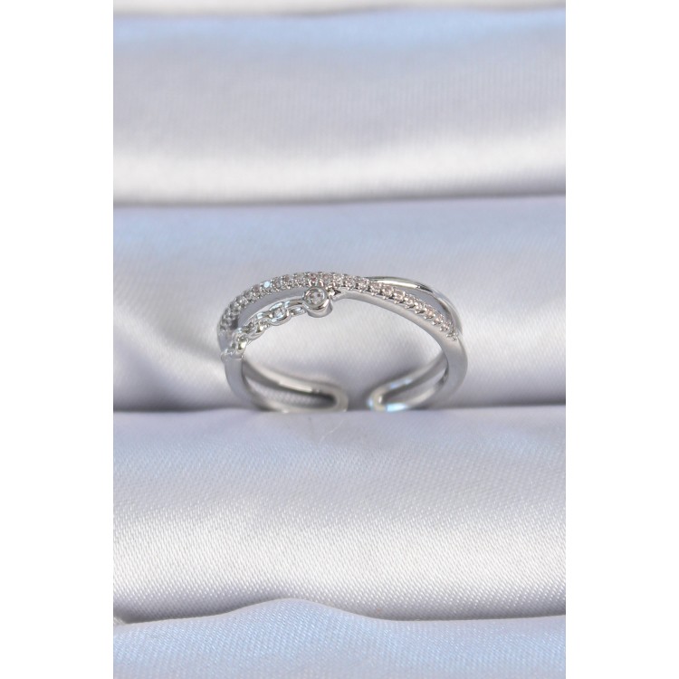 Brass Silver Color Zircon Stone Women's Ring - TJ-BYK3319