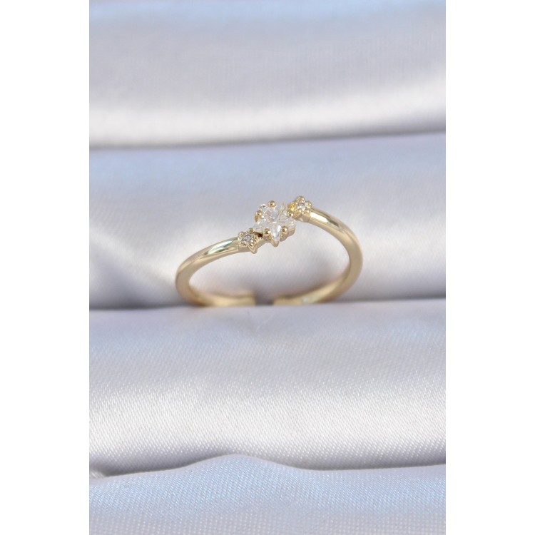 Pirinç Gold Renk Beyaz Çiçek Model Zirkon Taş Detay Kadın Yüzük - TJ-BYK3322 Pirinç Gold Renk Beyaz Çiçek Model Zirkon Taş Detay Kadın Yüzük - TJ-BYK3322