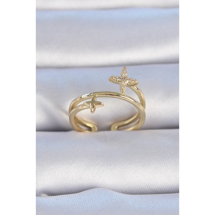 Pirinç Gold Renk Zirkon Taşlı Yıldız Model Kadın Yüzük - TJ-BYK3328 Pirinç Gold Renk Zirkon Taşlı Yıldız Model Kadın Yüzük - TJ-BYK3328