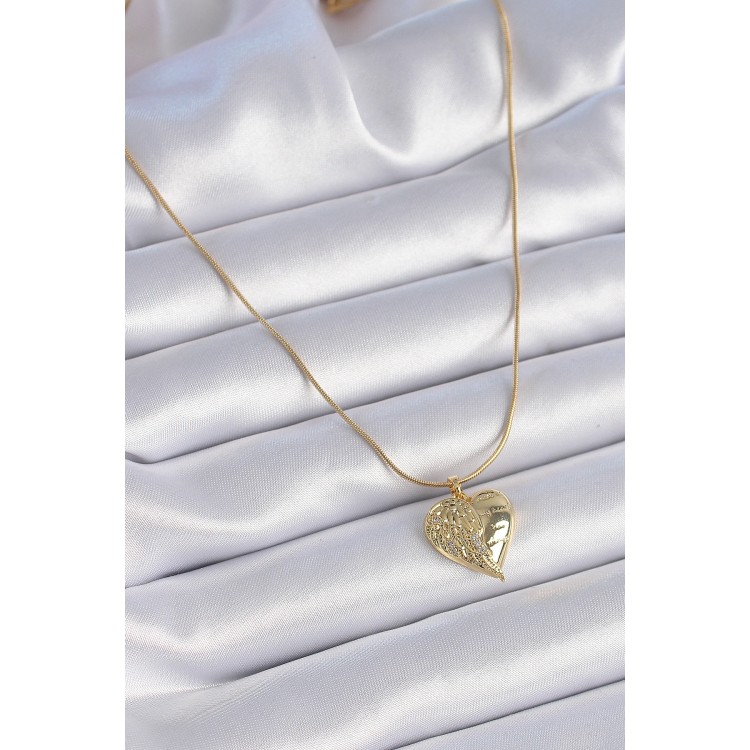 316L Steel Chain Gold Color Zircon Stone Heart Wing Embroidered Women's Necklace - TJ-BKO9340