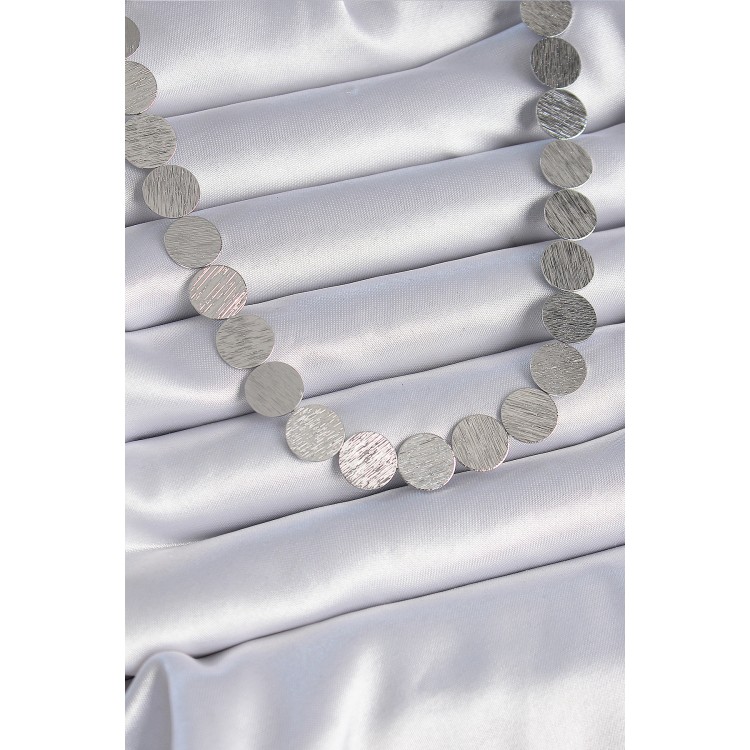 Brass Silver Color Circle Plate Model Women's Necklace - TJ-BKO9347