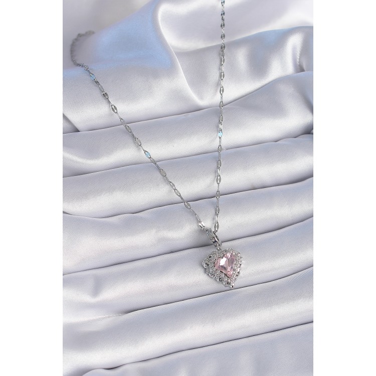 316L Steel Chain Silver Color Zircon Stone Heart Model Women's Necklace - TJ-BKO9368