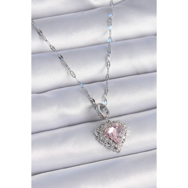 316L Steel Chain Silver Color Zircon Stone Heart Model Women's Necklace - TJ-BKO9368