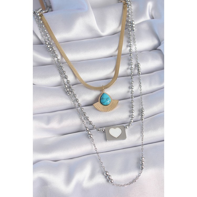 316L Çelik Mix Renk 3'lü Zincir Damla Madalyon Figür Uzun Kadın Kolye - TJ-BKO9402 316L Çelik Mix Renk 3'lü Zincir Damla Madalyon Figür Uzun Kadın Kolye - TJ-BKO9402