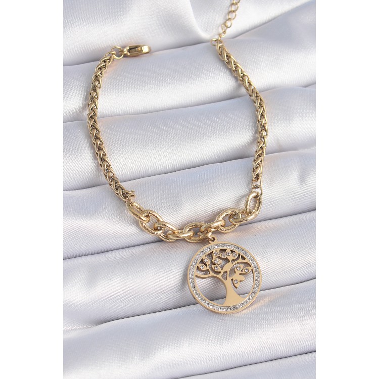 316L Çelik Gold Renk Zirkon Taşlı Yaşam Ağacı Figür Kadın Bileklik - TJ-BB6452 316L Çelik Gold Renk Zirkon Taşlı Yaşam Ağacı Figür Kadın Bileklik - TJ-BB6452
