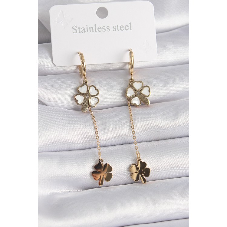 316L Çelik Gold Renk Sedefli Yonca Model Zirkon Taş Detay Kadın Küpe - TJ-BKP9573 316L Çelik Gold Renk Sedefli Yonca Model Zirkon Taş Detay Kadın Küpe - TJ-BKP9573