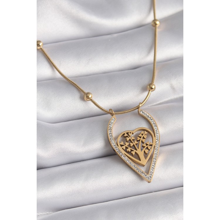 316L Çelik Gold Renk Zirkon Taşlı Detaylı Kalp Fidan Model Kadın Kolye - TJ-BKO9405 316L Çelik Gold Renk Zirkon Taşlı Detaylı Kalp Fidan Model Kadın Kolye - TJ-BKO9405