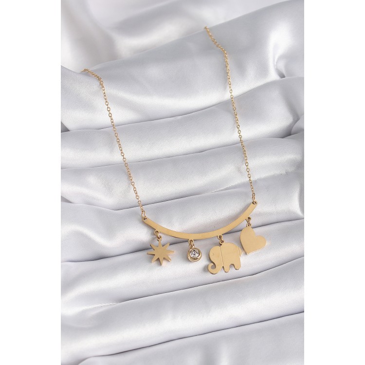 316L Çelik Gold Renk Fil Figür Zirkon Taş Detay Kadın Kolye - TJ-BKO9408 316L Çelik Gold Renk Fil Figür Zirkon Taş Detay Kadın Kolye - TJ-BKO9408