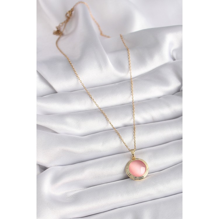 316L Steel Gold Color Pink Pearl Circle Model Women's Necklace - TJ-BKO9428