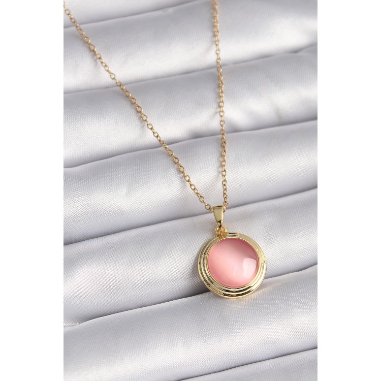 316L Steel Gold Color Pink Pearl Circle Model Women's Necklace - TJ-BKO9428 316L Steel Gold Color Pink Pearl Circle Model Women's Necklace - TJ-BKO9428