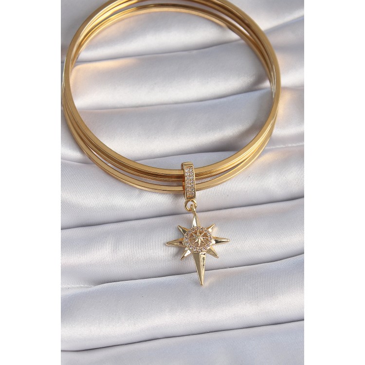 Brass Gold Color Zircon Stone Polar Star Model Ajda Charm - TJ-BC1004