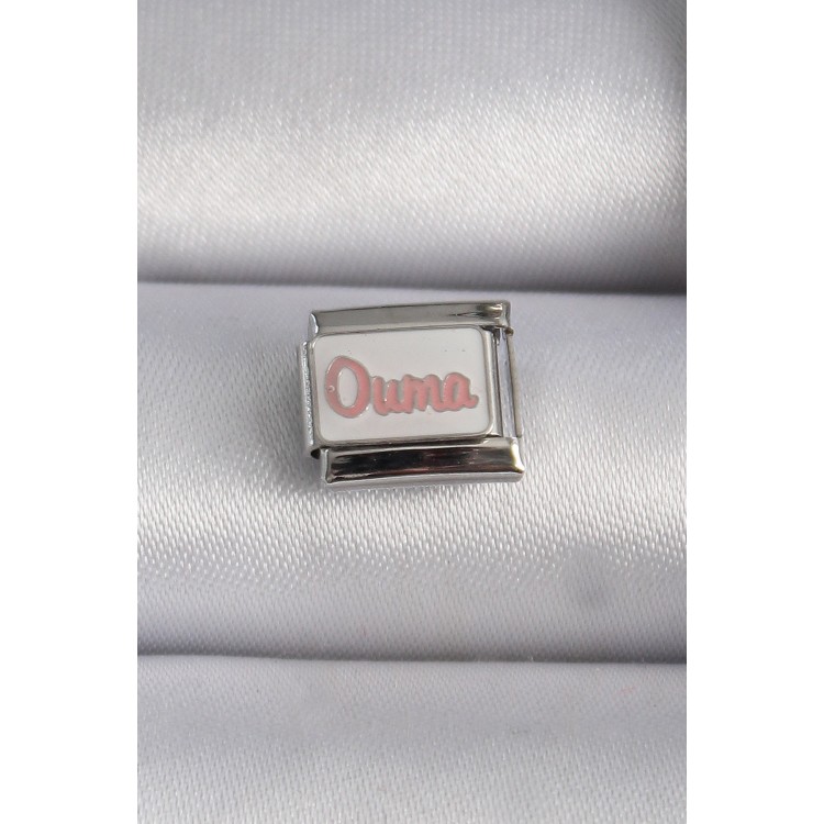 316L Çelik Gümüş Renk Beyaz Pembe Ouma İşlemeli Nomination Charm - TJ-BC1027