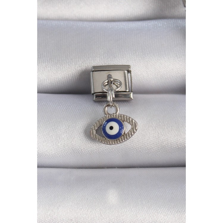 316L Çelik Gümüş Renk Sallantılı Göz Figür Nazar Boncuk Detay Nomination Charm - TJ-BC1044 316L Çelik Gümüş Renk Sallantılı Göz Figür Nazar Boncuk Detay Nomination Charm - TJ-BC1044