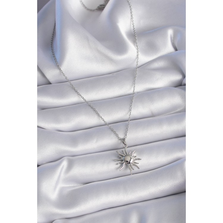 316L Çelik Gümüş Renk Zincir Güneş Figür Kadın Kolye - TJ-BKO9431