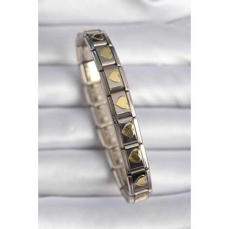 316L Çelik Gümüş Renk Gold Kalp İşleme Nomination Model Kadın Bileklik - TJ-BB6460 316L Çelik Gümüş Renk Gold Kalp İşleme Nomination Model Kadın Bileklik - TJ-BB6460