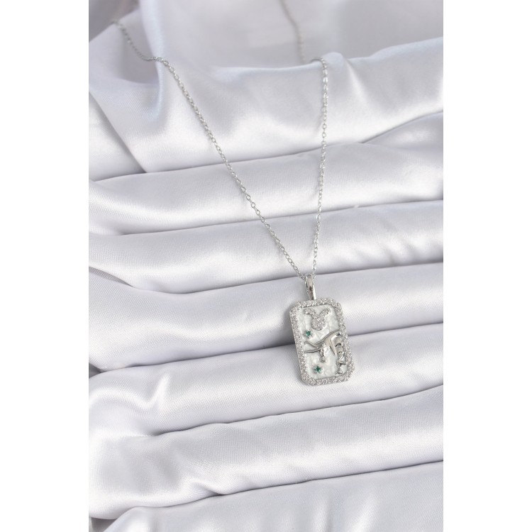 316L Steel Silver Color Chain Taurus Zodiac Sign Zircon Stone Women's Necklace - TJ-BKO9456