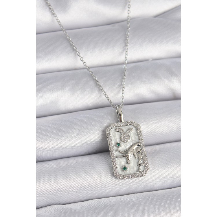 316L Steel Silver Color Chain Taurus Zodiac Sign Zircon Stone Women's Necklace - TJ-BKO9456 316L Steel Silver Color Chain Taurus Zodiac Sign Zircon Stone Women's Necklace - TJ-BKO9456