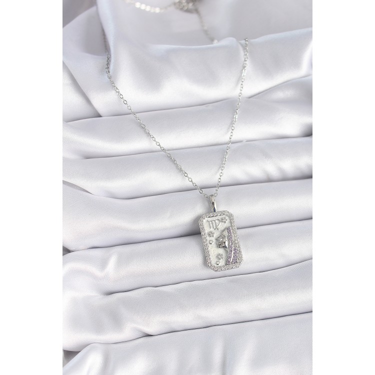 316L Steel Silver Color Virgo Zodiac Sign Zircon Stone Women's Necklace - TJ-BKO9457
