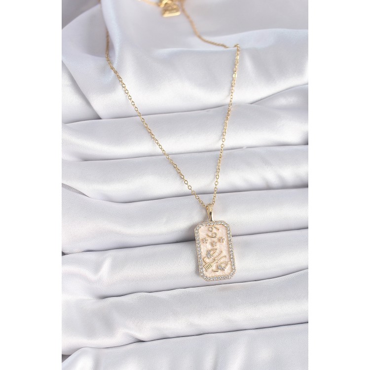 316L Çelik Gold Renk Zincir Yengeç Burcu Zirkon Taşlı Kadın Kolye - TJ-BKO9467