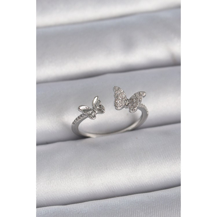 Pirinç Gümüş Renk Ayarlanabilir Zirkon Taşlı Kelebek Model Kadın Yüzük - TJ-BYK3375 Pirinç Gümüş Renk Ayarlanabilir Zirkon Taşlı Kelebek Model Kadın Yüzük - TJ-BYK3375