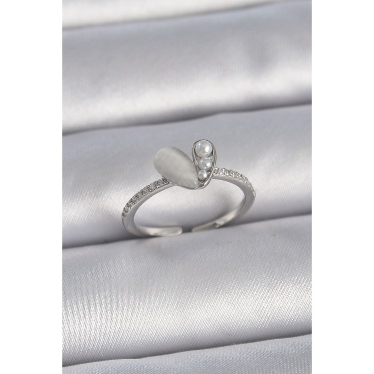 Pirinç Gümüş Renk Ayarlanabilir Zirkon Taşlı İncili Beyaz Mineli Kalp Model Kadın Yüzük - TJ-BYK3377 Pirinç Gümüş Renk Ayarlanabilir Zirkon Taşlı İncili Beyaz Mineli Kalp Model Kadın Yüzük - TJ-BYK3377