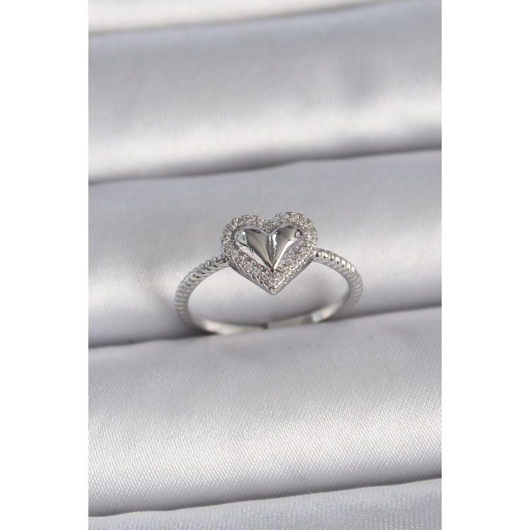 Pirinç Gümüş Renk Ayarlanabilir Zirkon Taşlı Kalp Model Kadın Yüzük - TJ-BYK3395 Pirinç Gümüş Renk Ayarlanabilir Zirkon Taşlı Kalp Model Kadın Yüzük - TJ-BYK3395