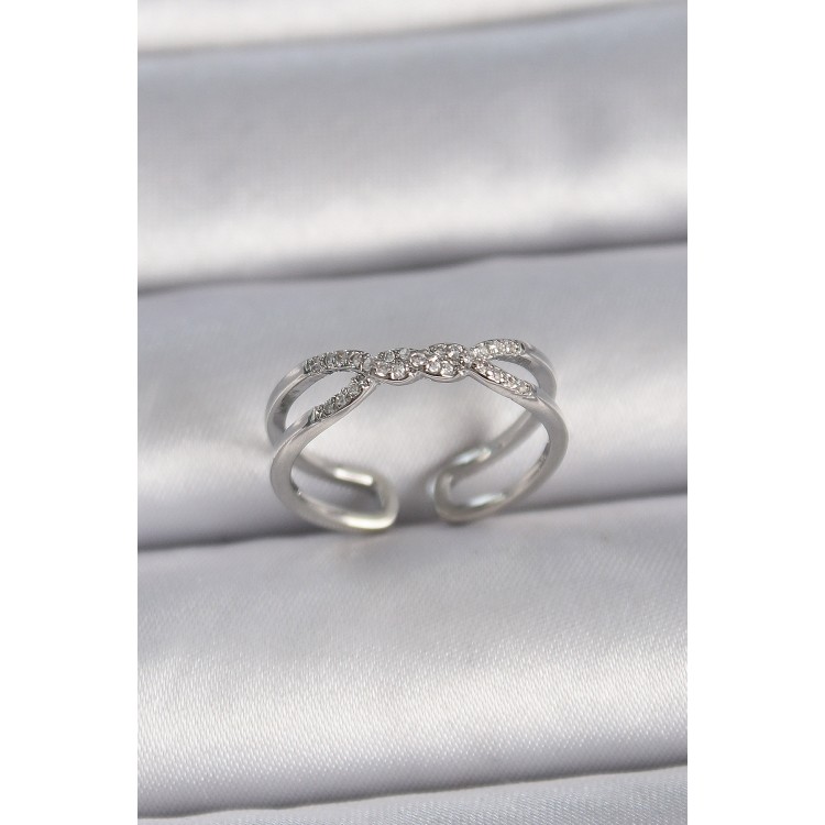 Pirinç Gümüş Renk Ayarlanabilir Zirkon Taşlı Sarmal Model Kadın Yüzük - TJ-BYK3401 Pirinç Gümüş Renk Ayarlanabilir Zirkon Taşlı Sarmal Model Kadın Yüzük - TJ-BYK3401