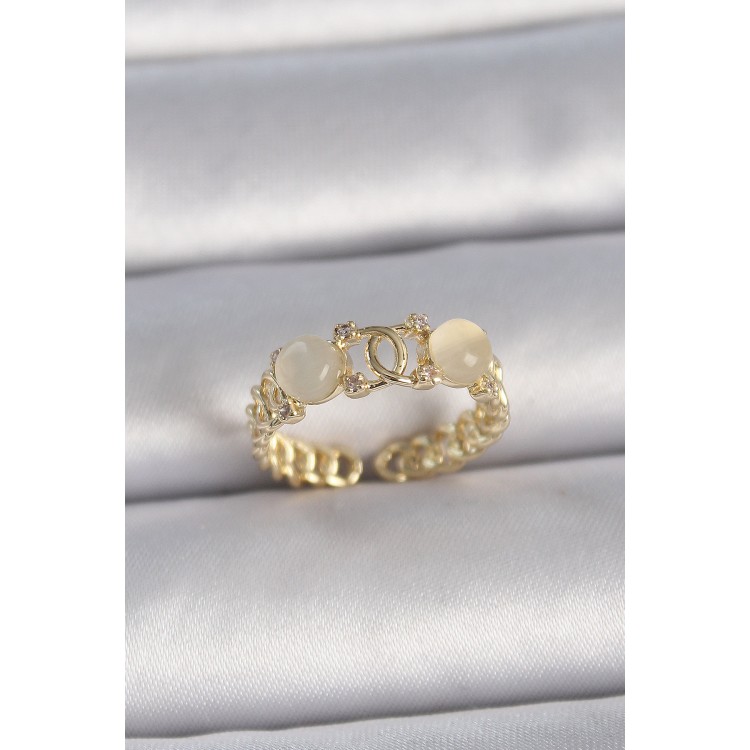 Pirinç Gold Renk Ayarlanabilir Zirkon Taşlı Beyaz Mineli Birleşik Halka Model Kadın Yüzük - TJ-BYK3402 Pirinç Gold Renk Ayarlanabilir Zirkon Taşlı Beyaz Mineli Birleşik Halka Model Kadın Yüzük - TJ-BYK3402